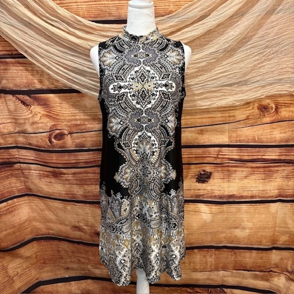 Tiana B. Womens Black/Gray Paisley‎ Print Boho Sheath Dress Size 10